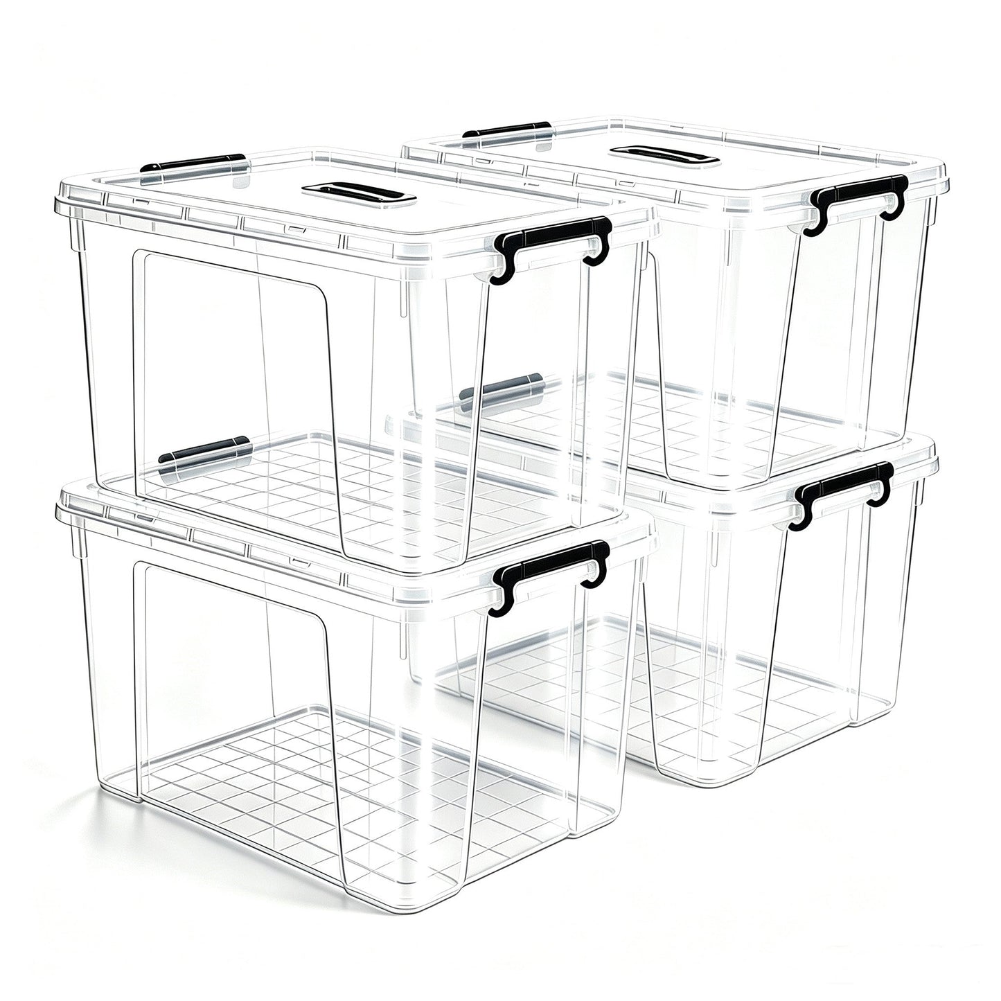 4 Pack 90 QT Clear Plastic Storage Bins and Lids
