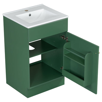 Bathroom vanity with sink in green finish, white sink, adjustable shelf, HouseOfZazla on Tampa Home & Garden Store