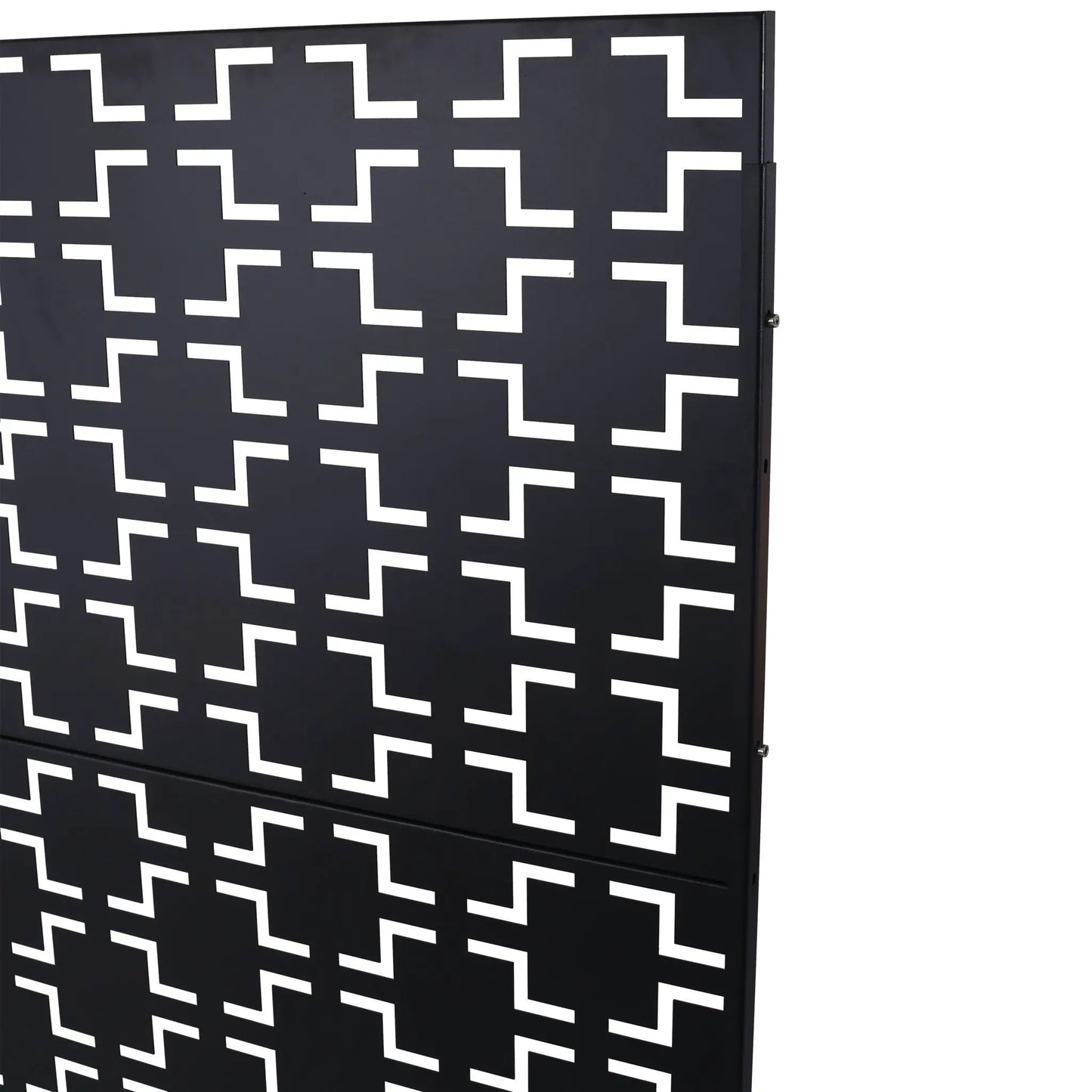 Black metal screen with white Greek-key pattern, room divider by Unique Piece Furniture on Tampa Home & Garden Store