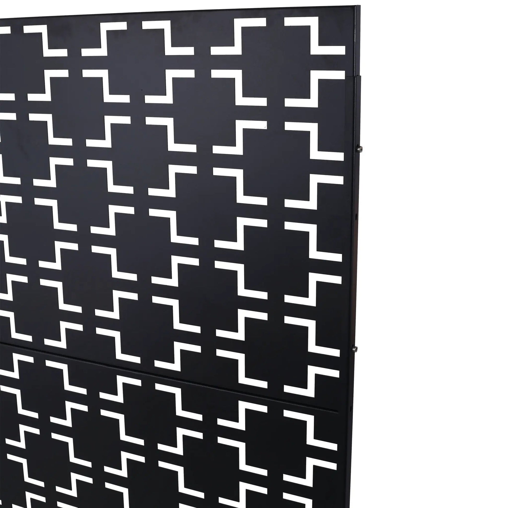 Black metal screen with white Greek-key pattern, room divider by Unique Piece Furniture on Tampa Home & Garden Store