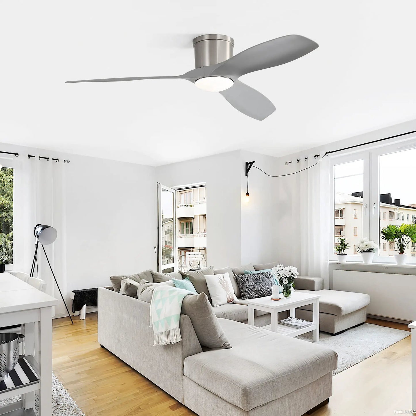Flush Mount Ceiling Fan with Dimmable Led Light