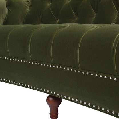 La Rosa Victorian Chesterfield tufted sofa in green velvet with nailhead trim and leg on Tampa Home & Garden Store