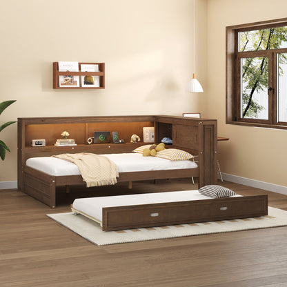 HouseOfZazla daybed with storage shelves and pull-out trundle in warm brown wood on Tampa Home & Garden Store