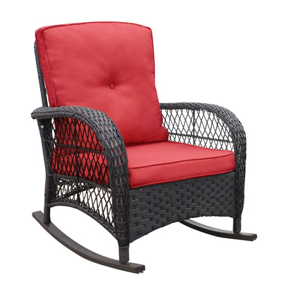 3 Pieces Outdoor Wicker Rocking Chair and Table