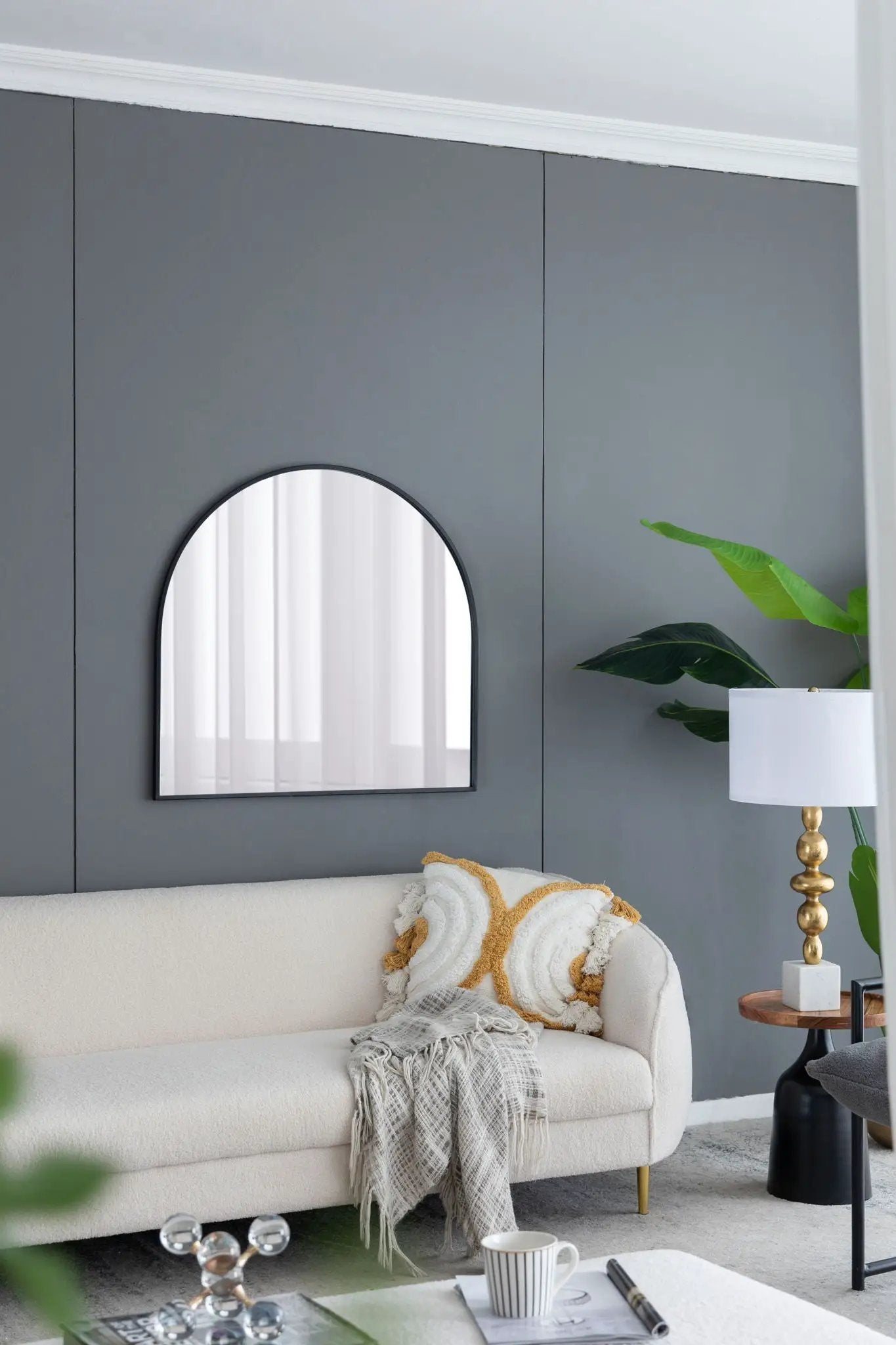Arched Wall Mirror With Metal Frame Living Room