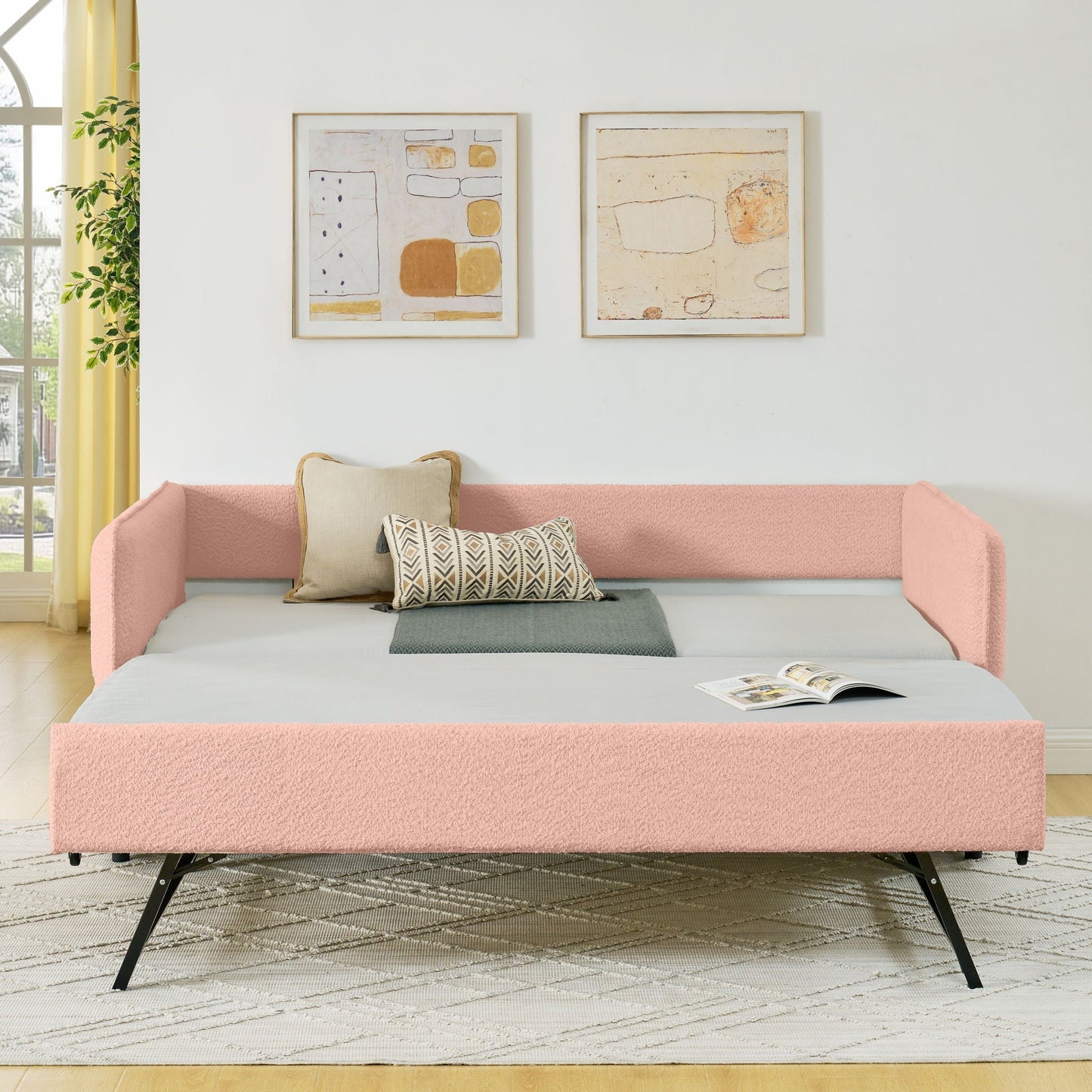 Upholstered Daybed and Pop Up Trundle Frame