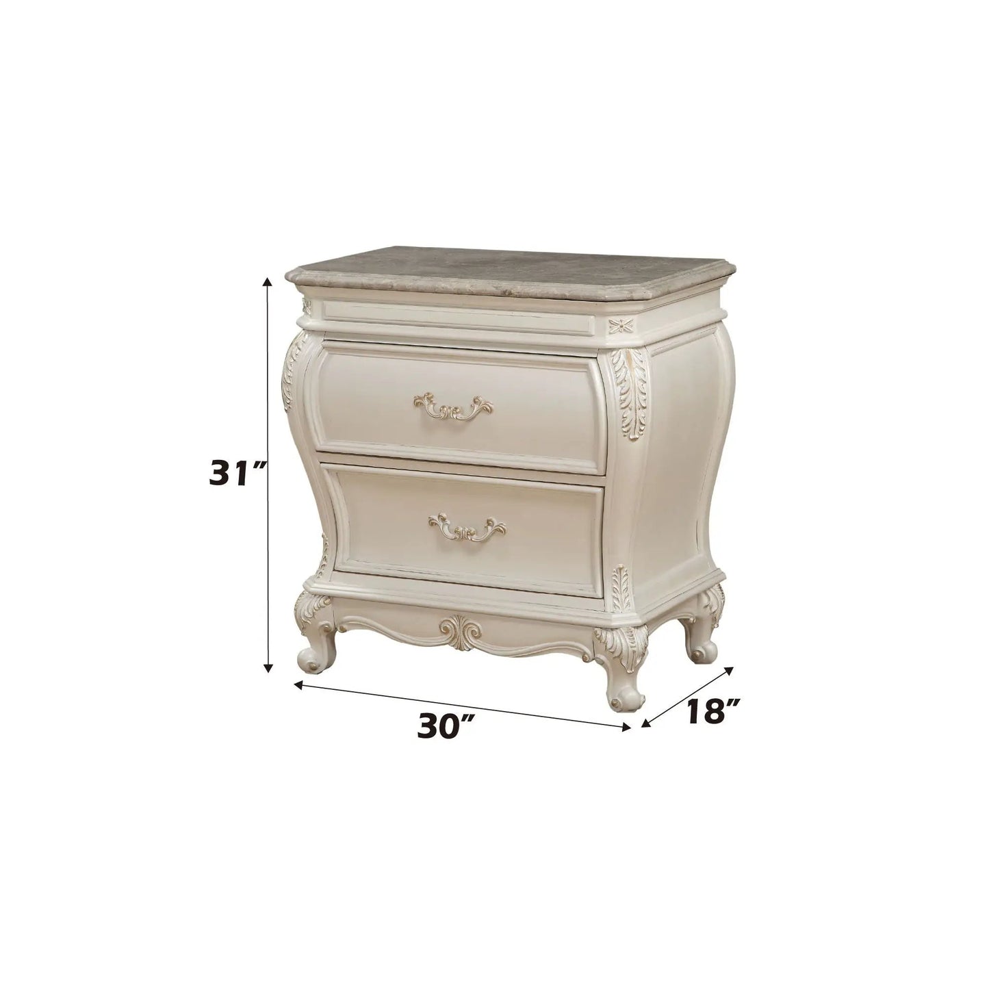 Chantelle Nightstand With Granite Top White