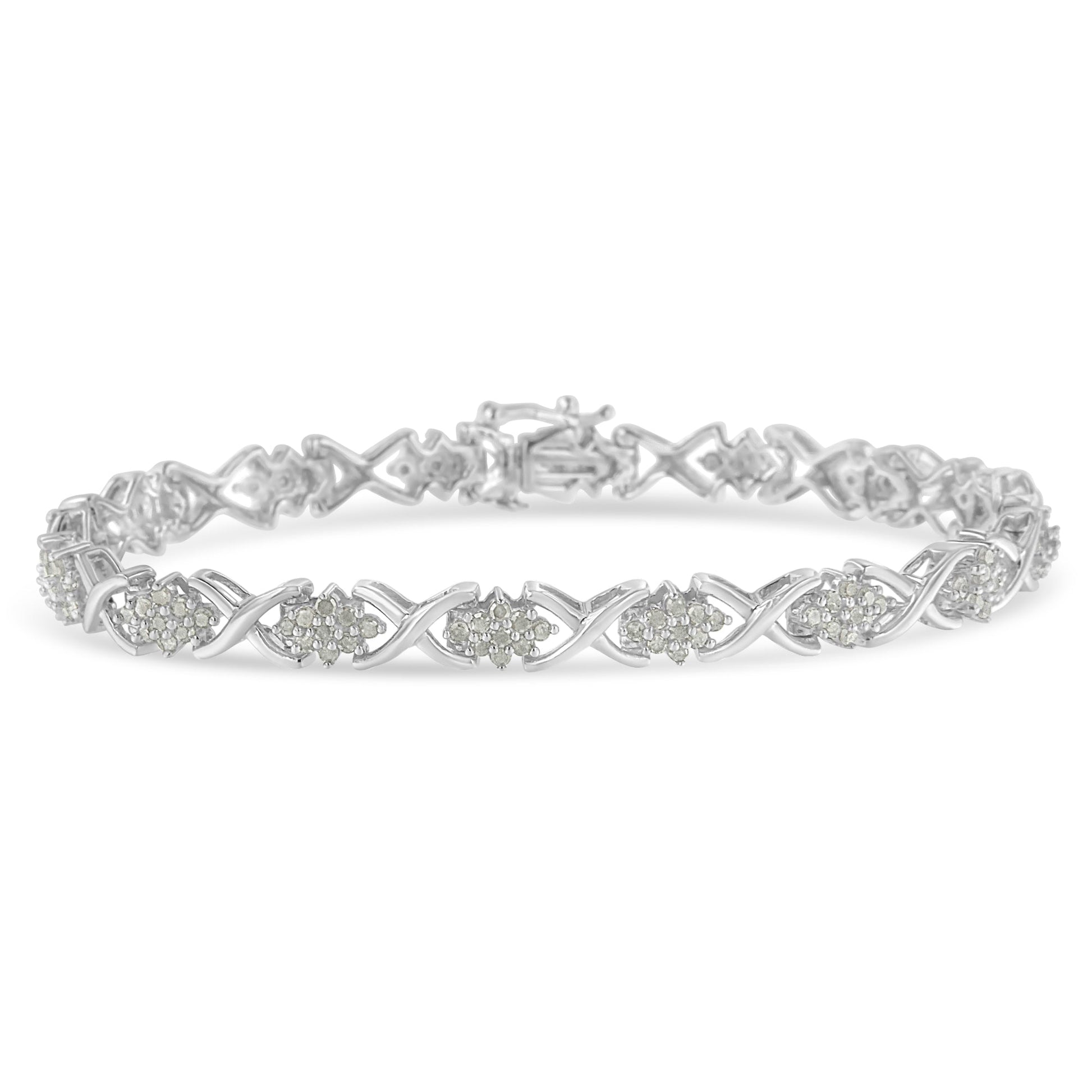 Bracelet .925 Sterling Silver tennis with diamond cluster X-link, 7in, Bids.com on Tampa Home & Garden Store