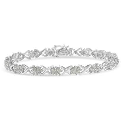 Bracelet .925 Sterling Silver tennis with diamond cluster X-link, 7in, Bids.com on Tampa Home & Garden Store