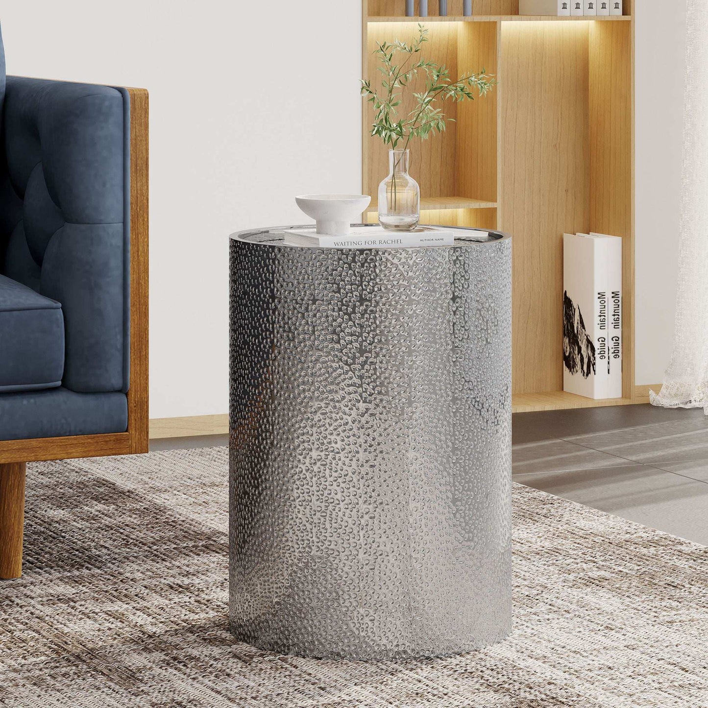 Modern round accent table with hammered silver surface by HouseOfZazla on Tampa Home & Garden Store