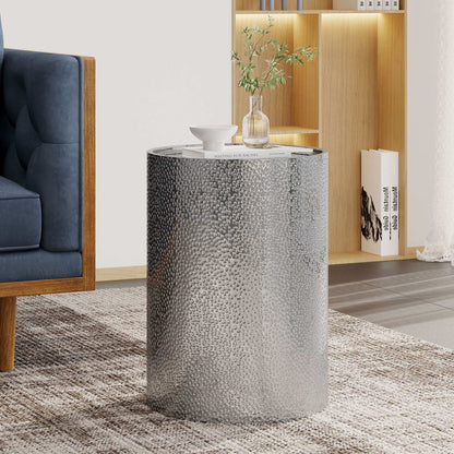 Modern round accent table with hammered silver surface by HouseOfZazla on Tampa Home & Garden Store