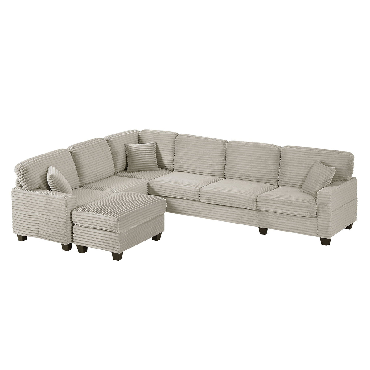 Upholstered U-shaped sectional sofa with ottoman in beige corduroy, 2-piece set HouseOfZazla on Tampa Home & Garden Store