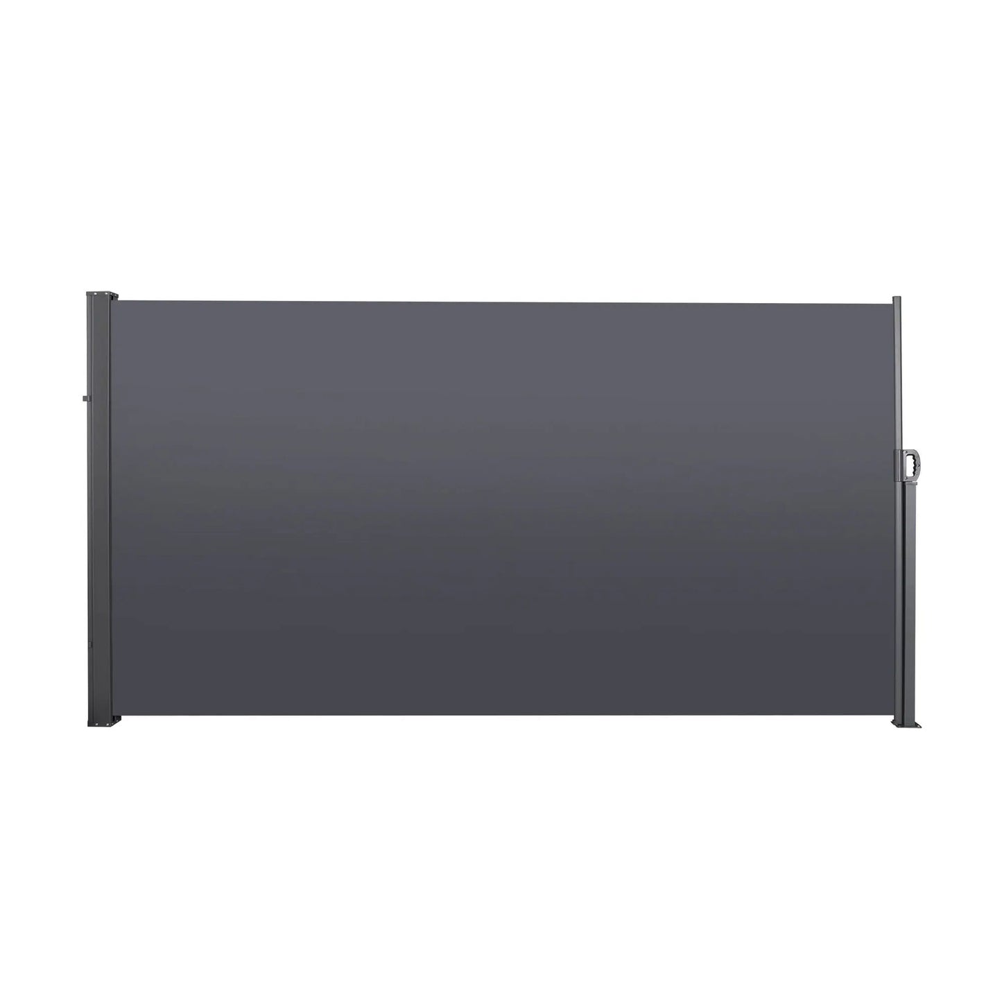 Retractable side screen awning with dark gray panel and metal frame by Unique Piece Furniture on Tampa Home & Garden Store