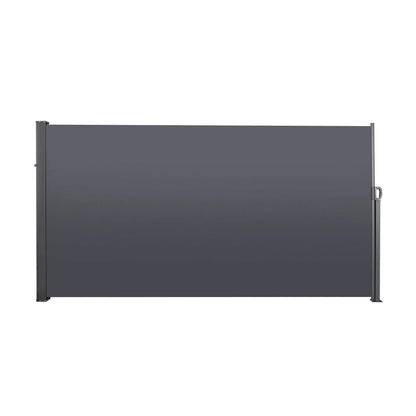 Retractable side screen awning with dark gray panel and metal frame by Unique Piece Furniture on Tampa Home & Garden Store