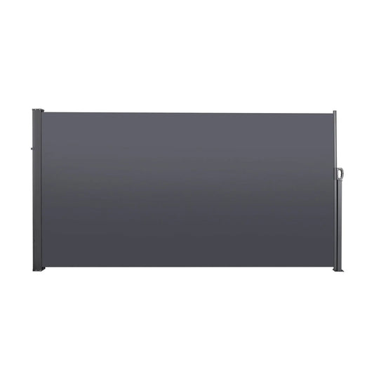 Retractable side screen awning with dark gray panel and metal frame by Unique Piece Furniture on Tampa Home & Garden Store