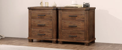 Nightstands set of two: rustic reclaimed solid wood with three drawers in dark brown on Tampa Home & Garden Store