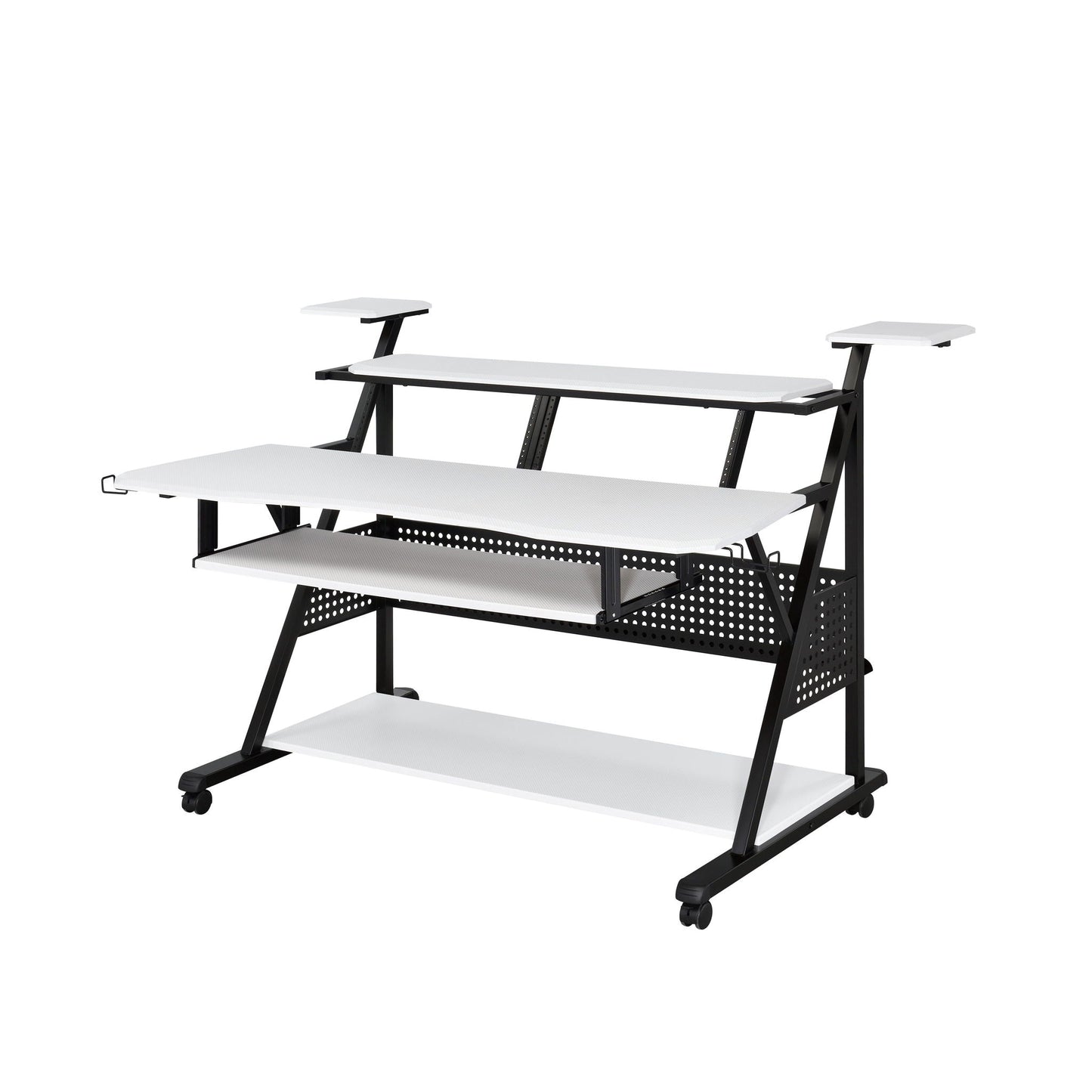 Willow Versatile Music Desk white top, black steel frame with side risers on Tampa Home & Garden Store