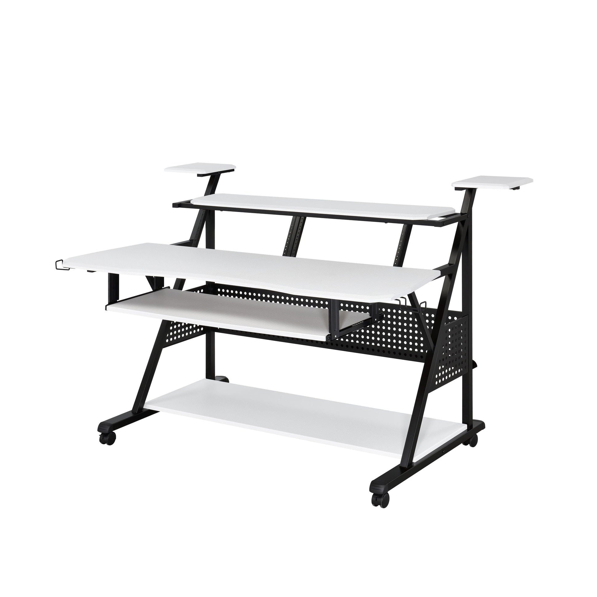 Willow Versatile Music Desk white top, black steel frame with side risers on Tampa Home & Garden Store