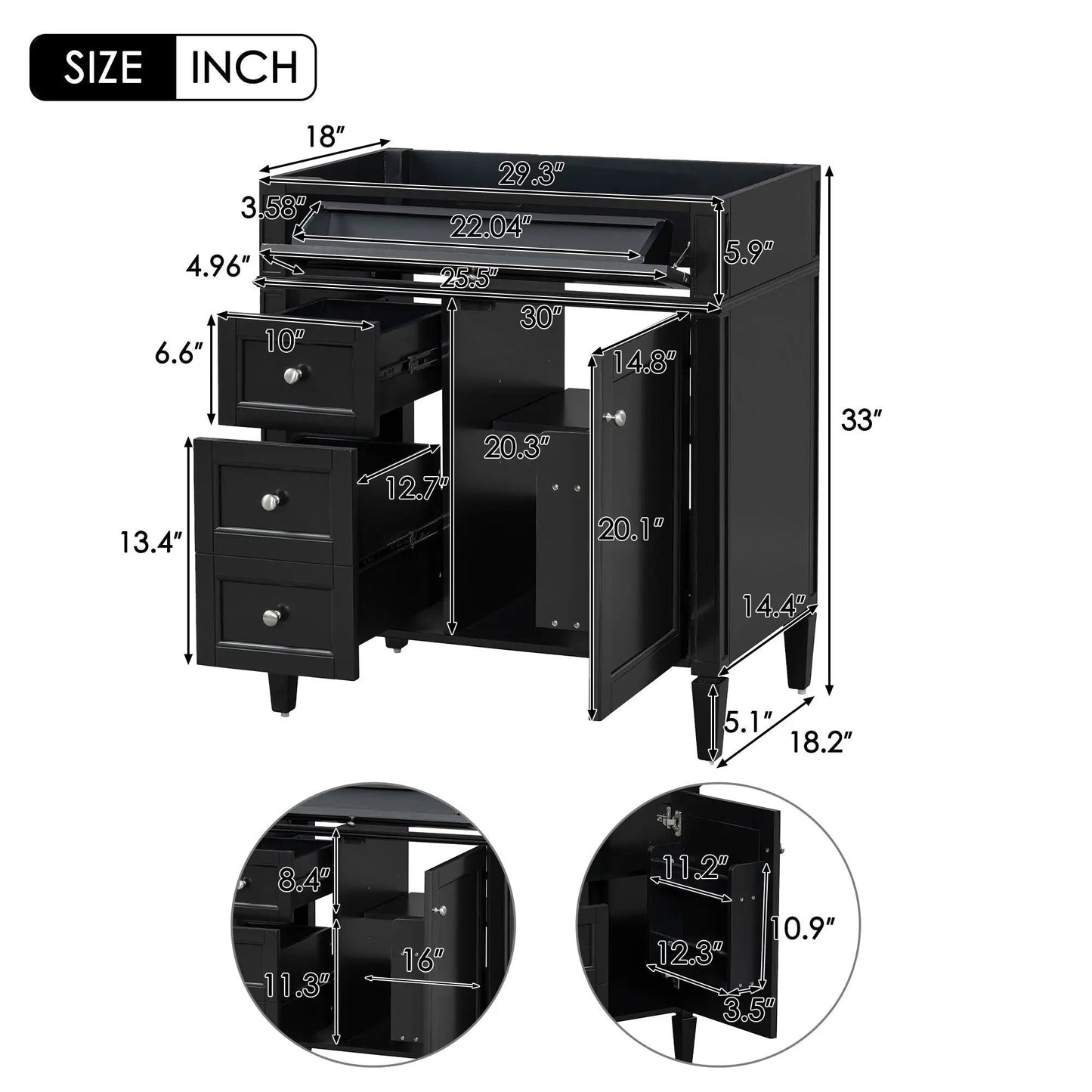 Vanity Base with 2 drawers and tip-out storage in black finish by Unique Piece Furniture on Tampa Home & Garden Store