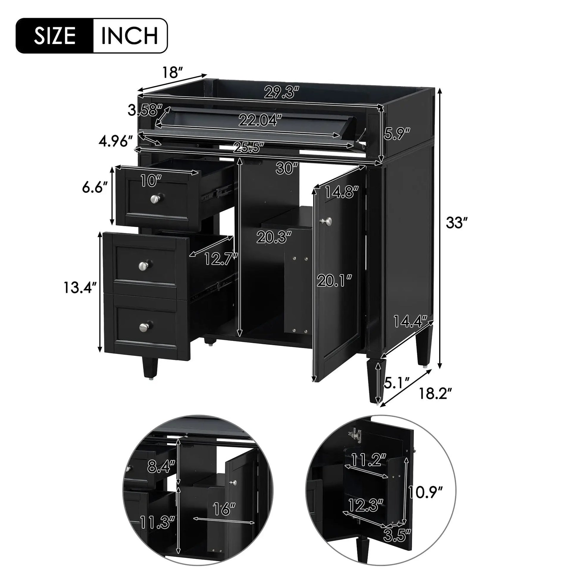 Vanity Base with 2 drawers and tip-out storage in black finish by Unique Piece Furniture on Tampa Home & Garden Store