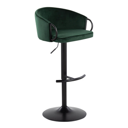 Adjustable swivel barstool with rounded T-footrest in emerald green velvet upholstery on Tampa Home & Garden Store