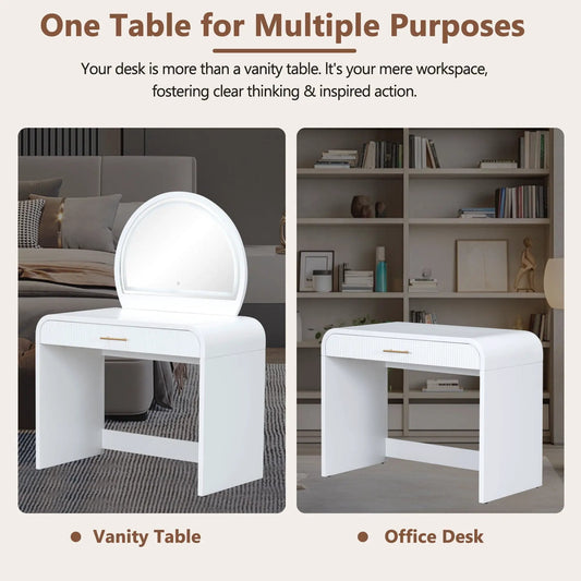 Makeup vanity table with drawer and touch screen lighted mirror, white finish, 2 units on Tampa Home & Garden Store