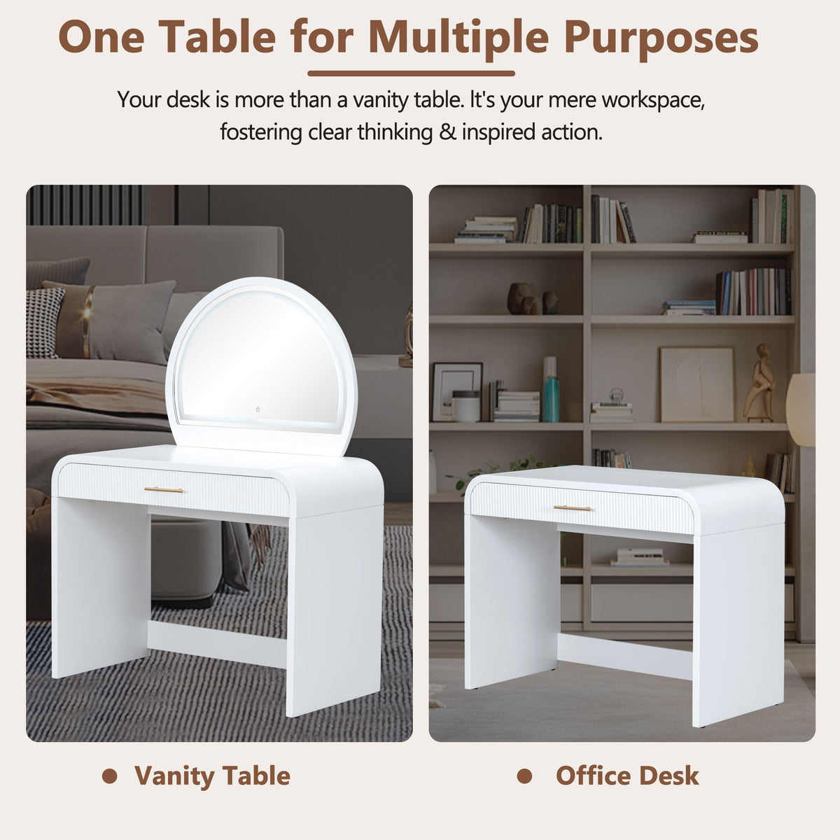 Makeup vanity table white with LED mirror and drawer, 2-item desk option HouseOfZazla on Tampa Home & Garden Store