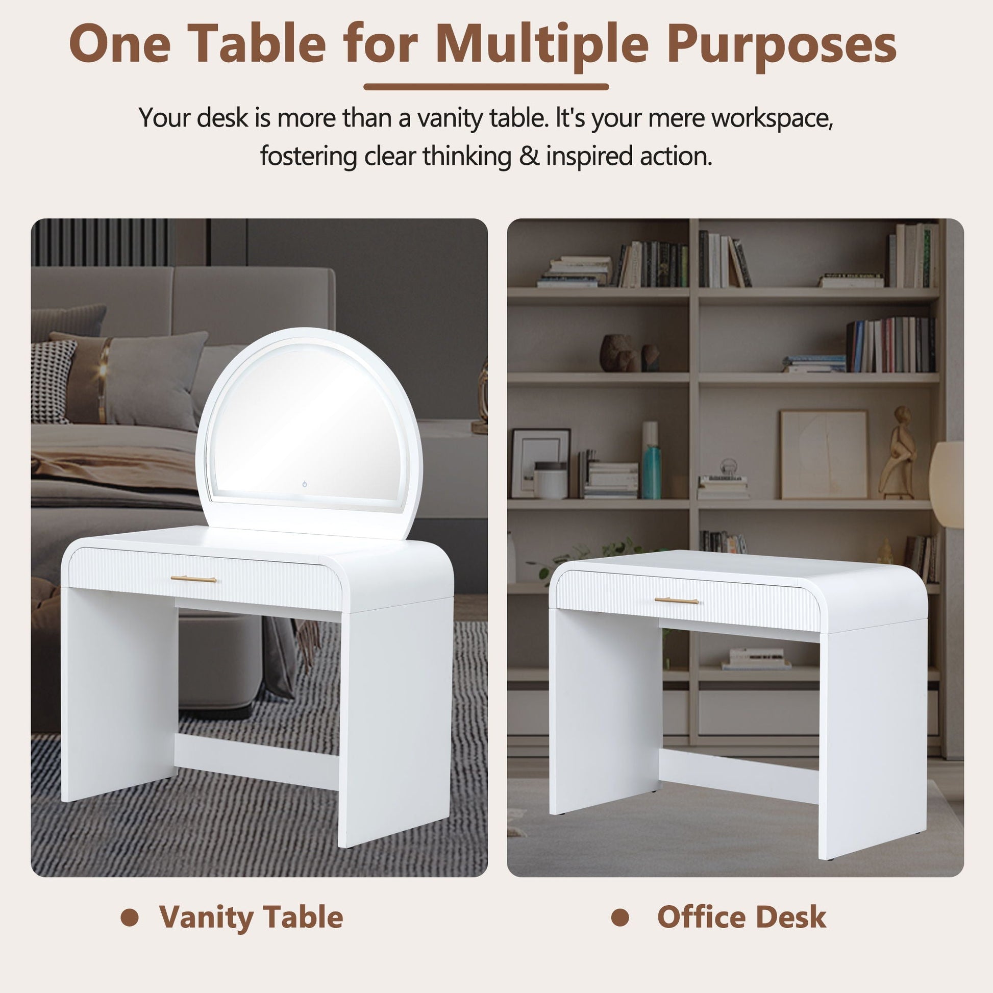 Makeup vanity table white with LED mirror and drawer, 2-item desk option HouseOfZazla on Tampa Home & Garden Store