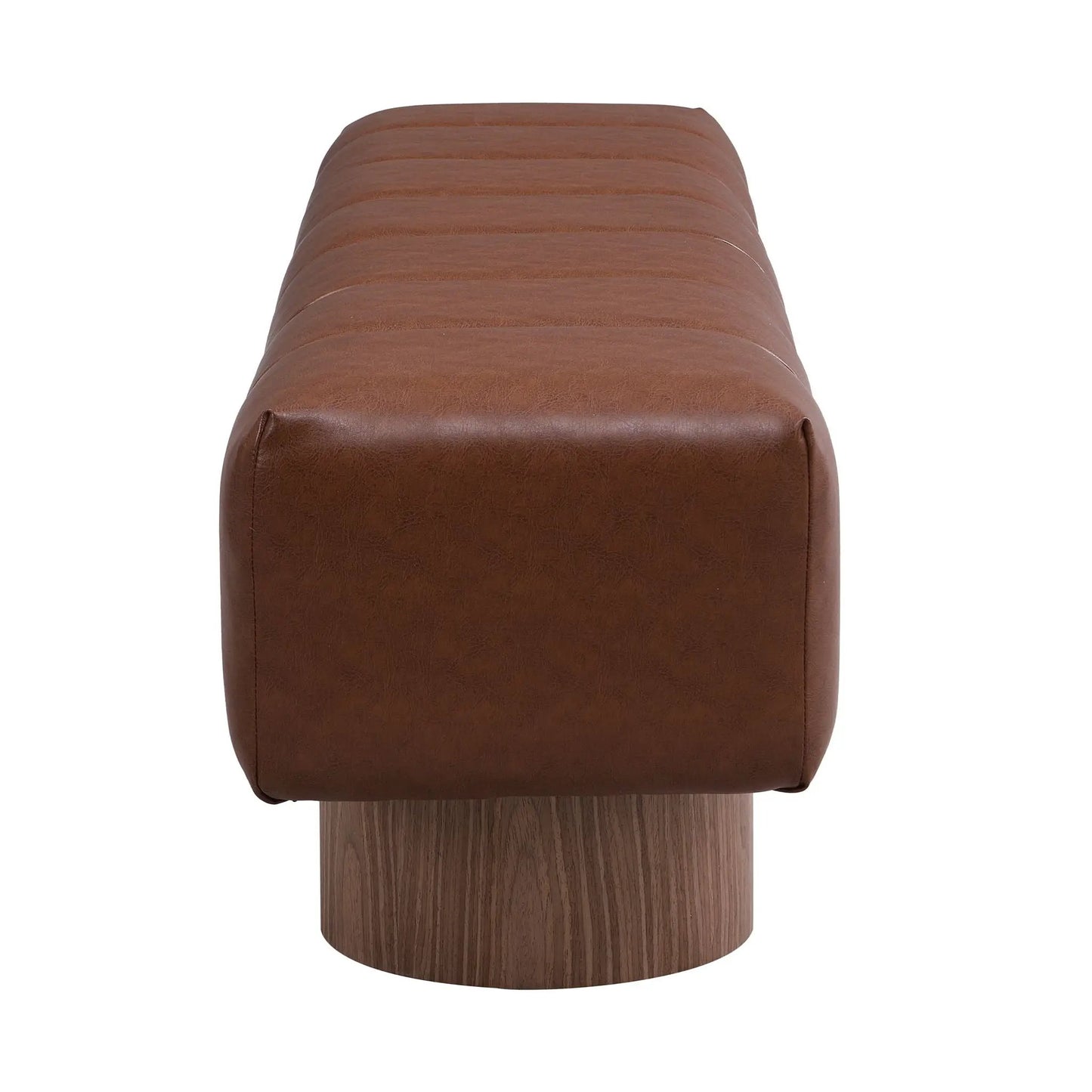 Upholstered dining bench by Unique Piece Furniture in brown leather with channel seams on Tampa Home & Garden Store