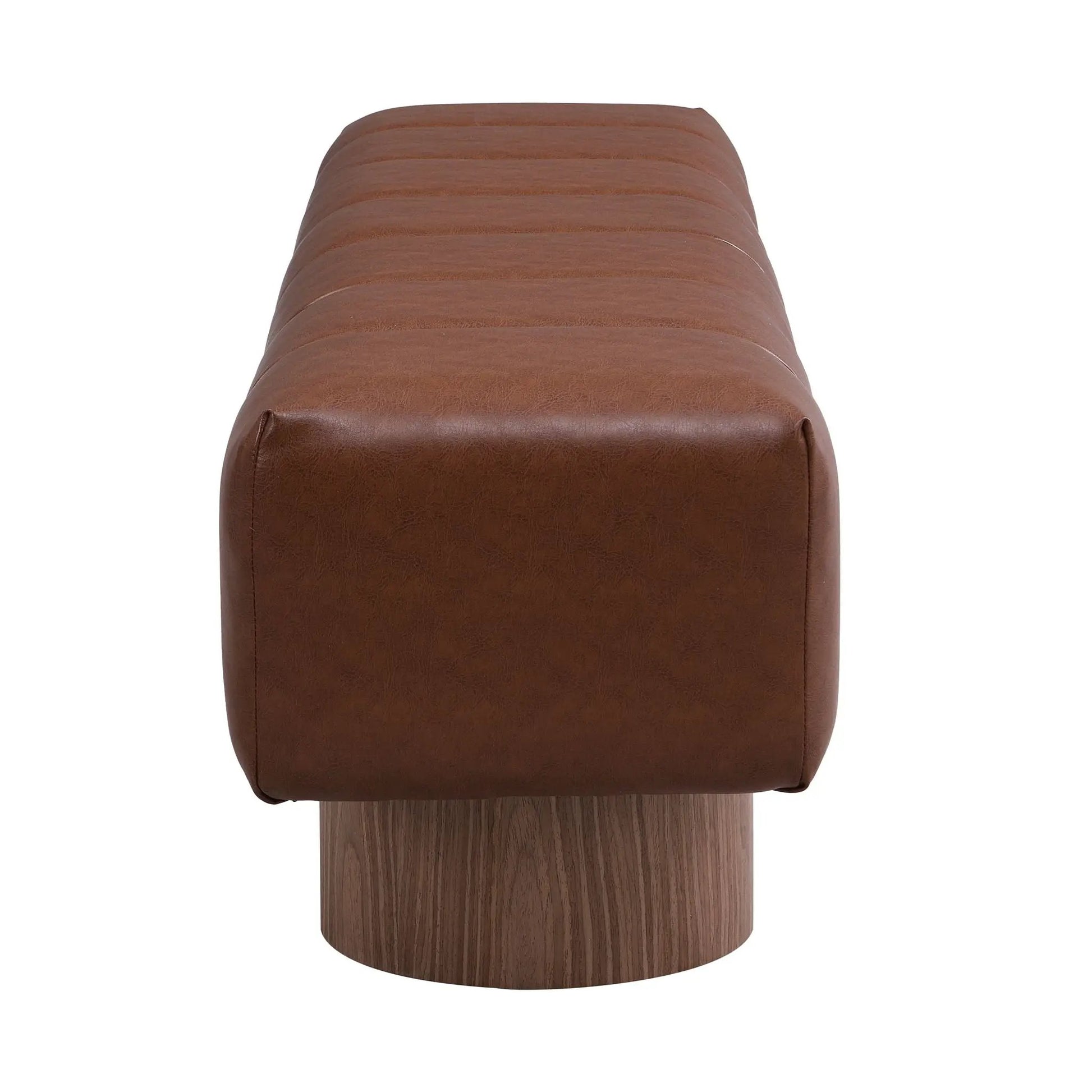 Upholstered dining bench by Unique Piece Furniture in brown leather with channel seams on Tampa Home & Garden Store