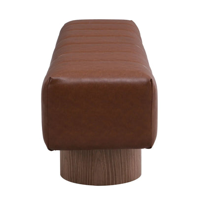 Upholstered dining bench by Unique Piece Furniture in brown leather with channel seams on Tampa Home & Garden Store