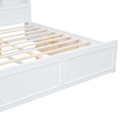 White platform bed frame with natural wood slats and diagonal panel sides, HouseOfZazla storage on Tampa Home & Garden Store
