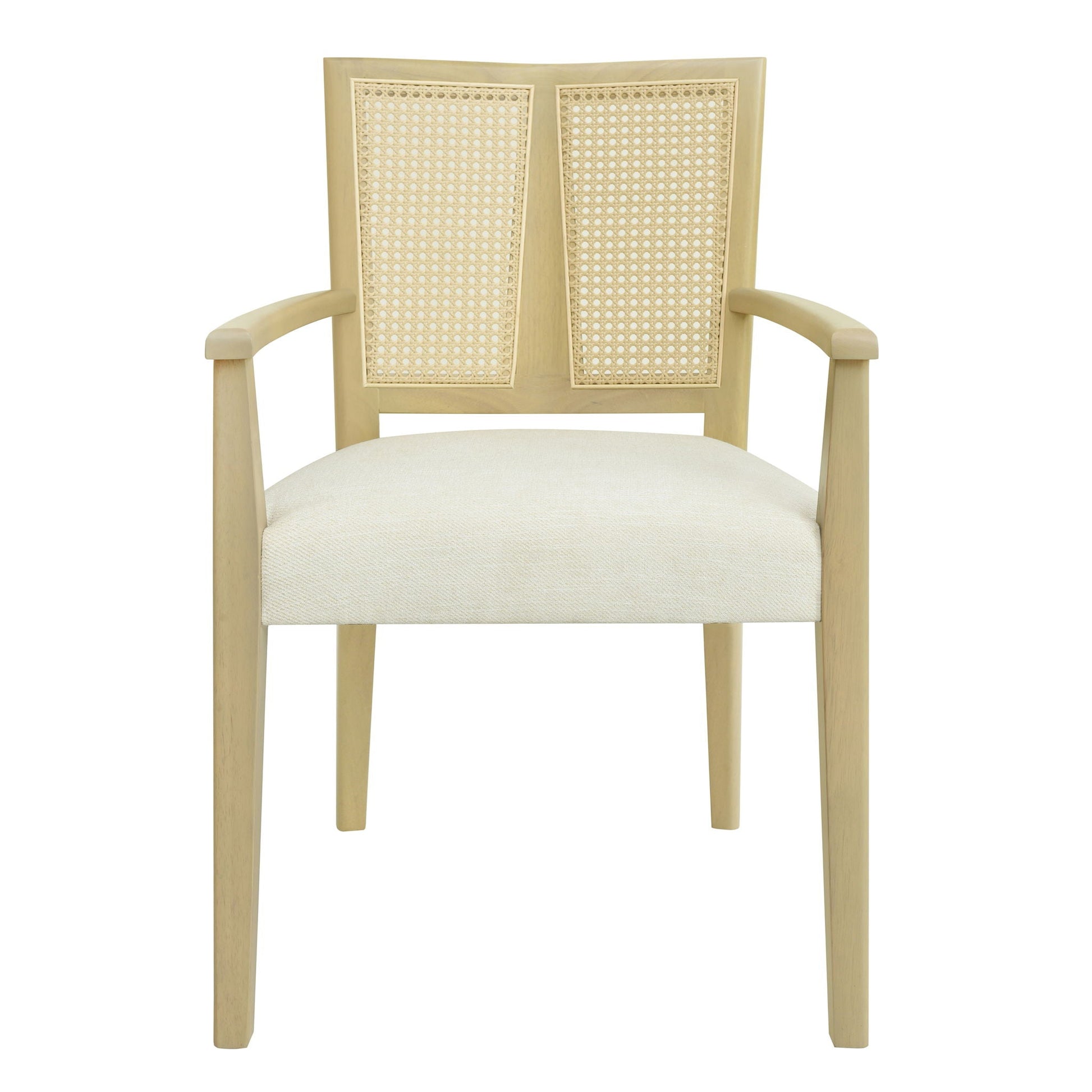 Mid Century Modern Arm Dining Chairs (pair) with Rattan Backrest by HouseOfZazla, wood frame on Tampa Home & Garden Store