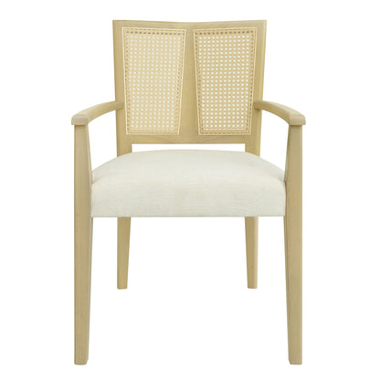 Mid Century Modern Arm Dining Chairs (pair) with Rattan Backrest by HouseOfZazla, wood frame on Tampa Home & Garden Store