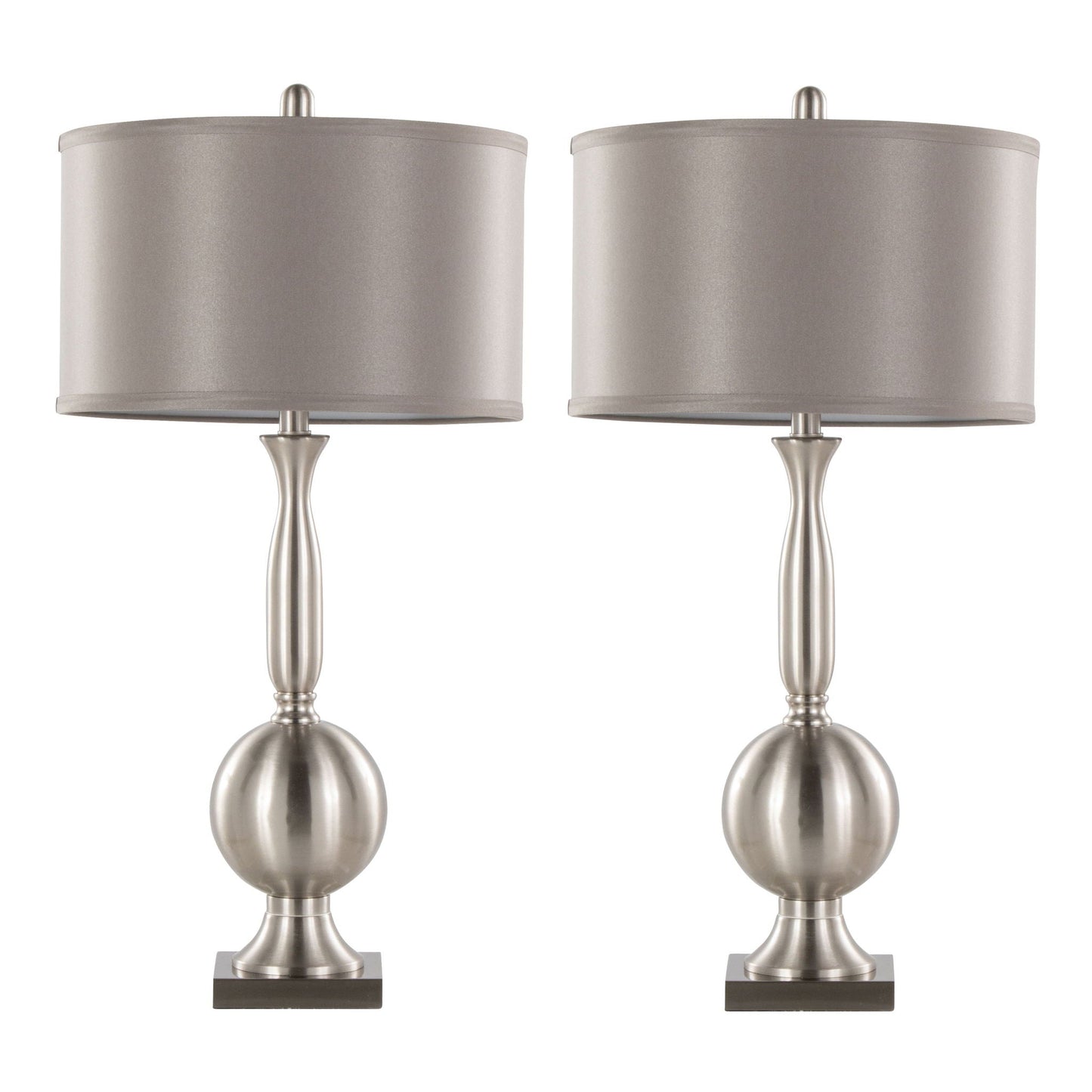 Joan Contemporary Table Lamp Set (2) Nickel/Gray Satin with metal bases HouseOfZazla on Tampa Home & Garden Store