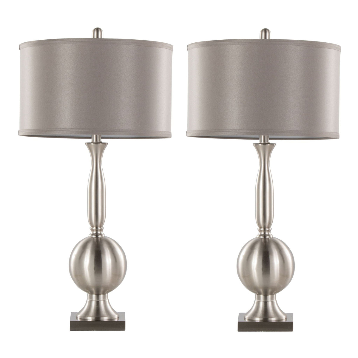 Joan Contemporary Table Lamp Set (2) Nickel/Gray Satin with metal bases HouseOfZazla on Tampa Home & Garden Store