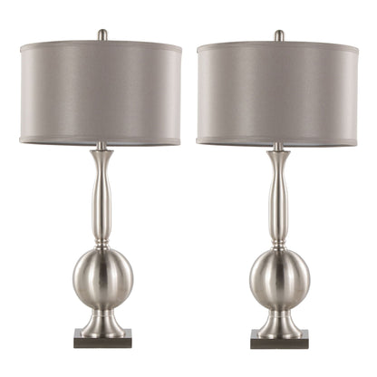 Joan Contemporary Table Lamp Set (2) Nickel/Gray Satin with metal bases HouseOfZazla on Tampa Home & Garden Store