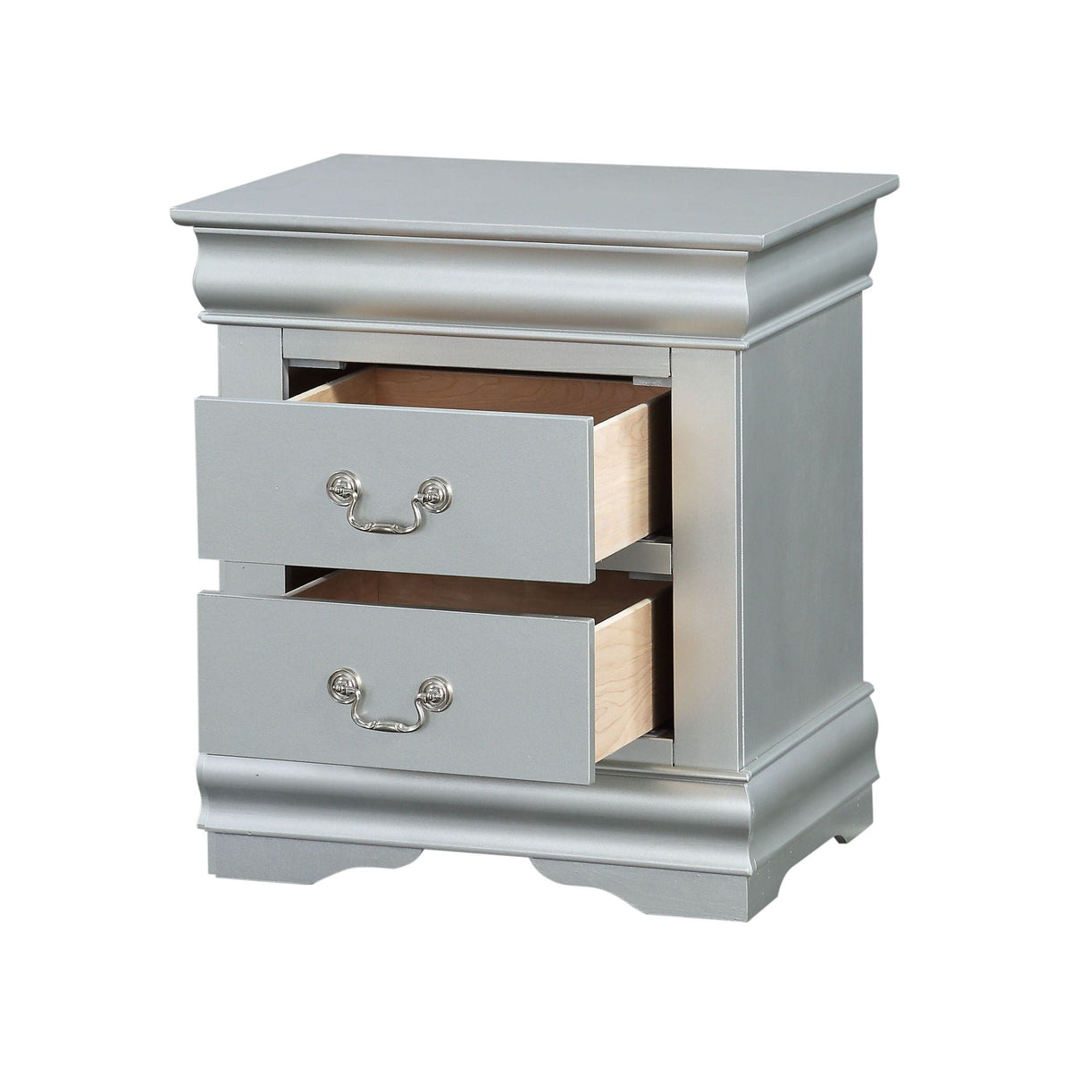 Louis Philippe III Sleek Design Nightstand gray metal finish with curved front drawers by HouseOfZazla on Tampa Home & Garden Store