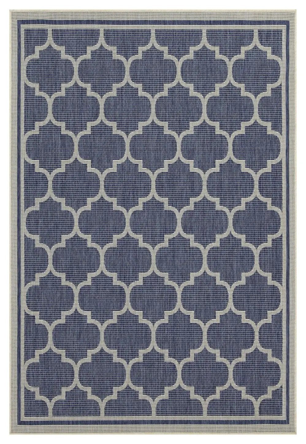 Sunshine polypropylene runner rug 2 ft 7 in x 7 ft 3 in, navy with cream trellis pattern on Tampa Home & Garden Store