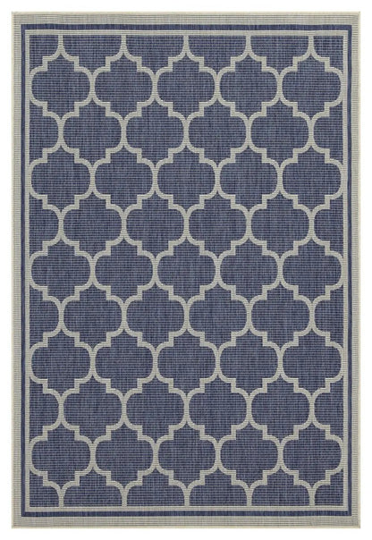 Sunshine polypropylene runner rug 2 ft 7 in x 7 ft 3 in, navy with cream trellis pattern on Tampa Home & Garden Store