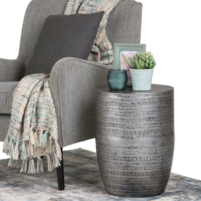 Johnsen Handcrafted Large Metal Accent Table, stacked drum-style metal finish, Unique Piece Furniture on Tampa Home & Garden Store