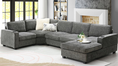 117.5 U-Shaped Sectional Sofa gray fabric by HouseOfZazla with chaise on Tampa Home & Garden Store