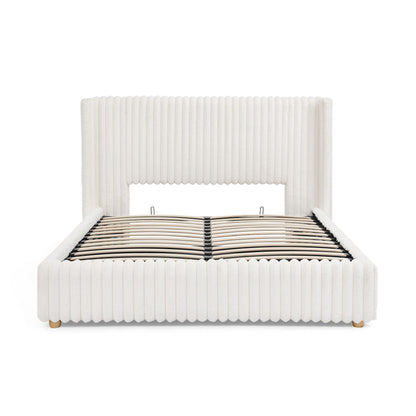 Functional Vertical Striped Bed with Gas Lift Storage HouseOfZazla white fabric storage bed on Tampa Home & Garden Store