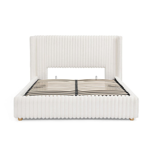 Functional Vertical Striped Bed with Gas Lift Storage HouseOfZazla white fabric storage bed on Tampa Home & Garden Store