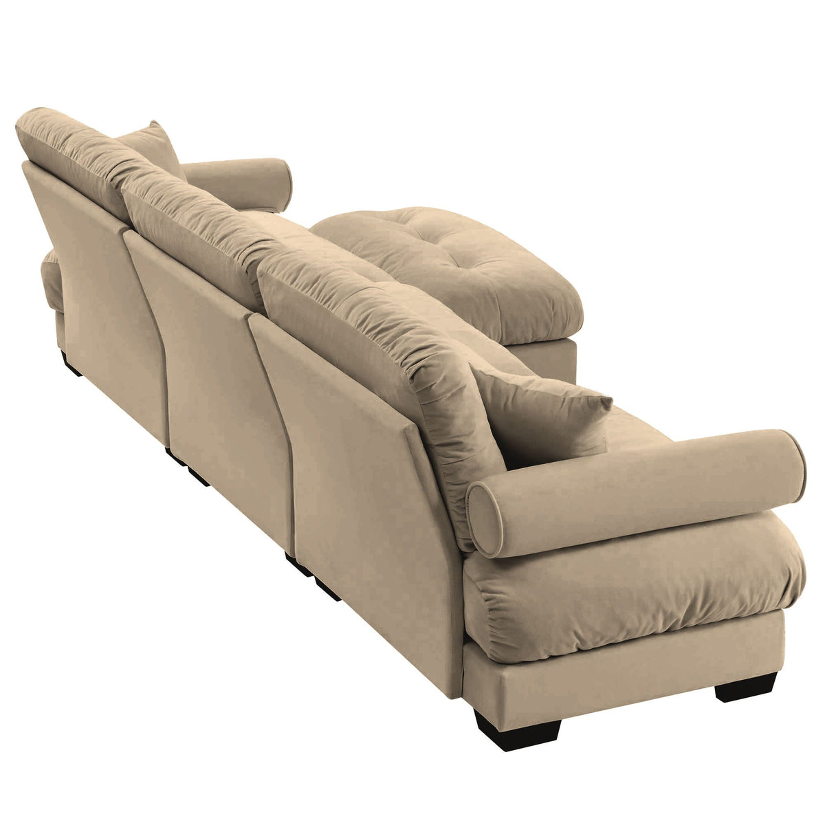 Modern Sectional Sofa With Ottoman in tan fabric with round bolster arms, 2-piece set on Tampa Home & Garden Store