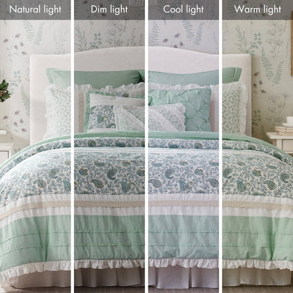9 Piece Cotton Percale Comforter Set Aqua with soft aqua tones and floral motif on Tampa Home & Garden Store
