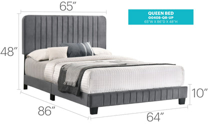 Channel Tufted Bed in gray upholstery with vertical channels, Queen size by HouseOfZazla on Tampa Home & Garden Store