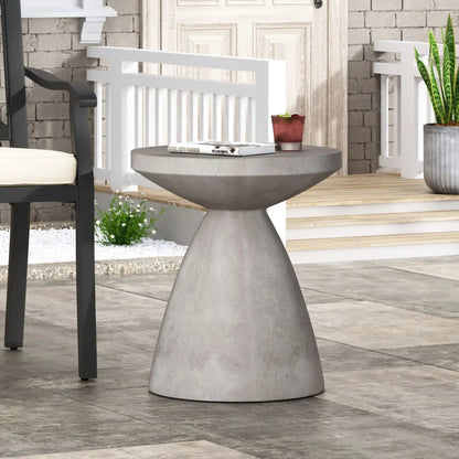 HouseOfZazla lightweight concrete outdoor/indoor side table, round gray pedestal base on Tampa Home & Garden Store