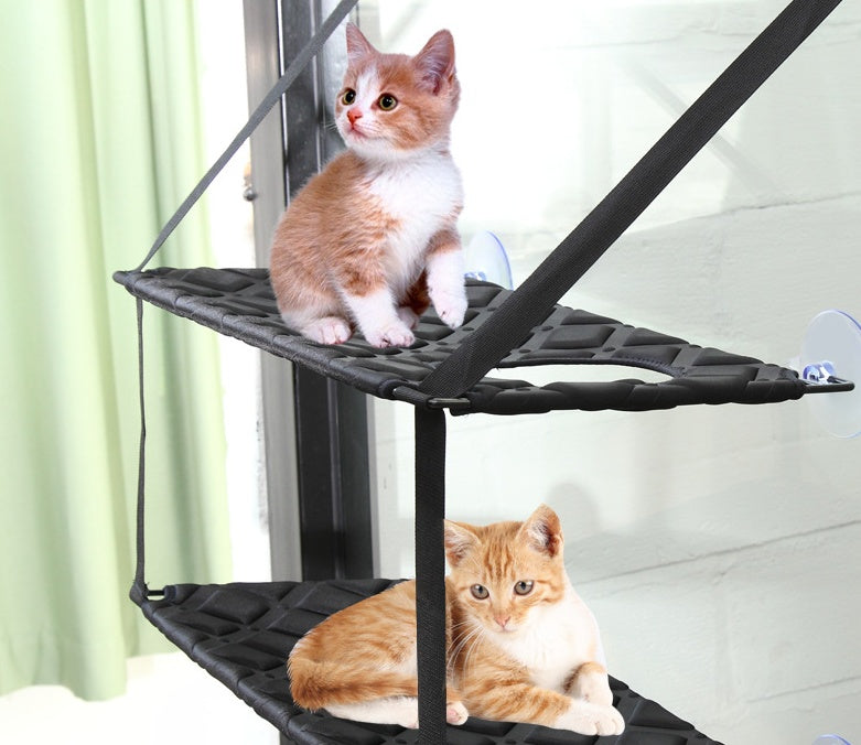 Cat hammock window perch bed black quilted platform with two orange kittens on Tampa Home & Garden Store