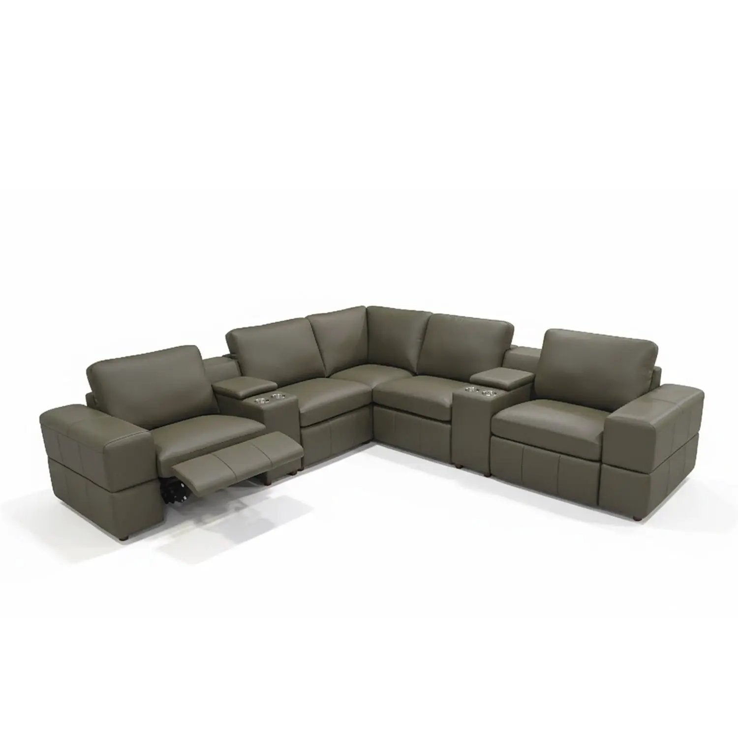 Upholstered Large Arms Sectional with Recliner Seats taupe leather Unique Piece Furniture on Tampa Home & Garden Store